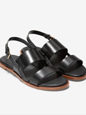🌺COLE HAAN Faux Leather Strappy Flat Sandals Black Size 7 (retail $180)